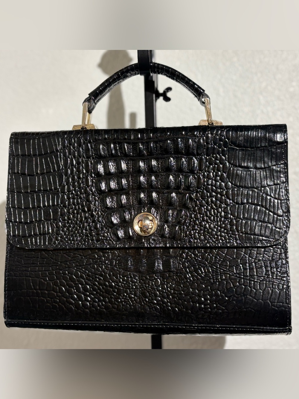 Daniel Hugo vintage-style black croc-embossed handbag